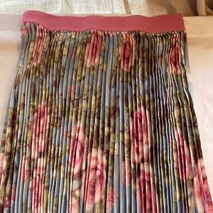 Pink and Blue Floral Pleated MIDI Skirt Size L